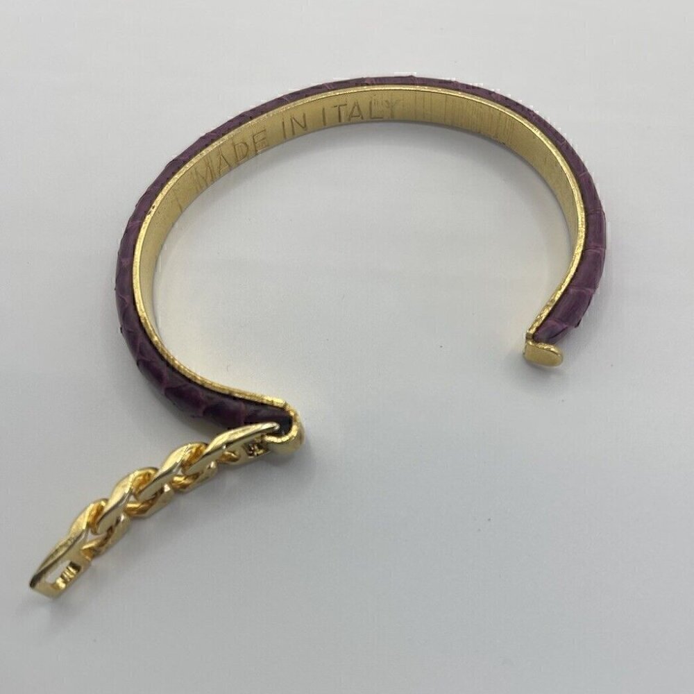 Vintage Red Wine/Gold Colored Snakeskin Bracelet Vtg Made In Italy Womens